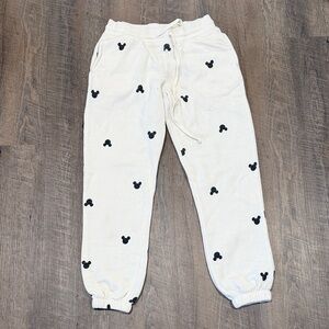 Disney White Sweatpants with Black Mickey Pattern